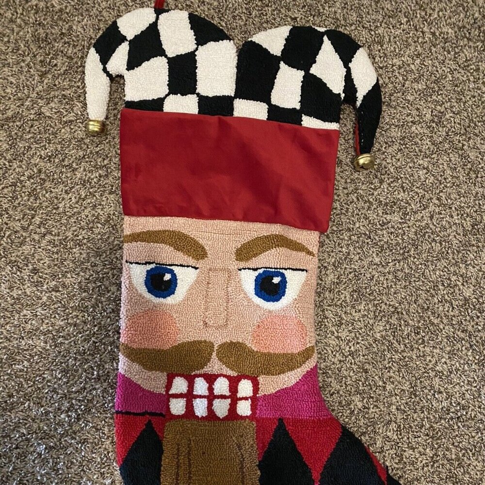 Mackenzie Childs Courtly Check Jester Nutcracker Christmas Tree Stocking LARGE